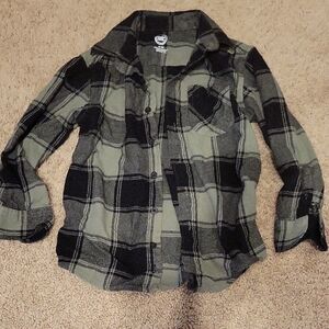 Wonder Nation Green and Black Plaid Button Down Shirt